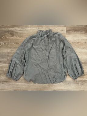 Apiece Apart Women’s  Bravo Pintuck Blouse Light Grey Blue Long Sleeves - Small